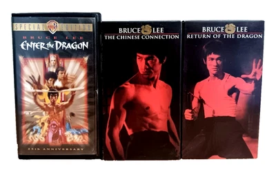 Bruce Lee Lot 3 VHS Enter the Dragon 25th Anniversary 1998 Return of the Dragon Foto 1 de 4