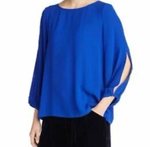 EILEEN FISHER Women’s Shirt Medium Long Sleeve Slit Cobalt Blue 100% Silk *READ - Picture 1 of 14