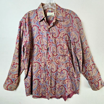 Paul Stuart Wool Cotton Shirt Men Medium Burgundy Paisley Vintage - Image 1 of 4
