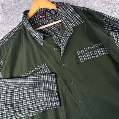 Vintage Bugle Boy Shirt Men's 3X Button Up Long Sleeve Green NWOT Plaid Pockets - Image 1 of 4