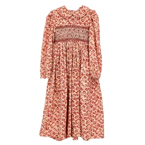 STRASBURG Smocked Floral Long Cotton Dress 8 Long Sleeve Tie Back - Picture 1 of 7