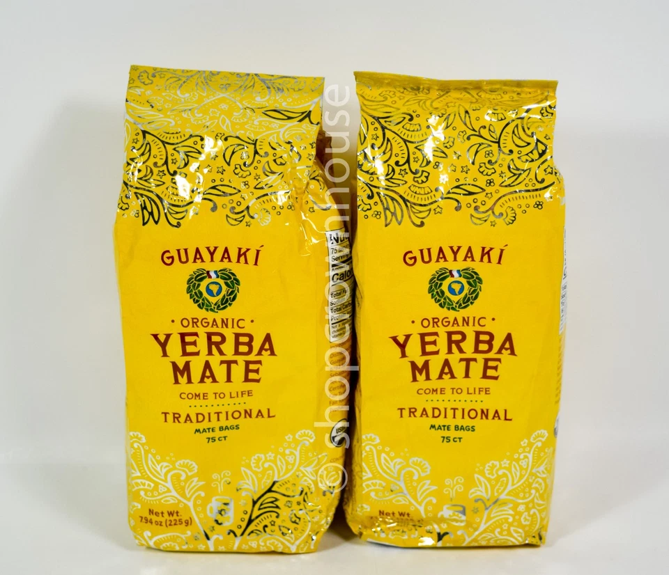 2 Guayaki Organic Yerba Mate Traditional Single Serve 75ct 7.94oz bag 07/01/2026