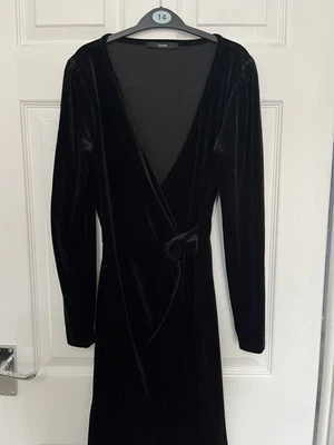 Vestido efecto envolvente de terciopelo con cuello en V talla 8 para dama Foto 1 de 4