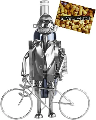 BRUBAKER Portabottiglie vino dal design ciclista in metallo con biglietto auguri - Immagine 1 di 4
