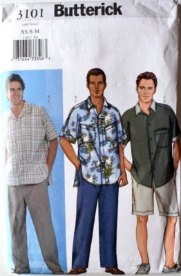 PATRÓN BUTTERICK 3101 CAMISA PANTALONES CORTOS PANTALONES PARA HOMBRE TALLAS XSMALL PEQUEÑO MEDIANO SIN CORTAR Foto 1 de 2