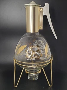 Colony USA MCM Glass Coffee Carafe W/ Metal Warmer Rack/Stand Gold Clear - Picture 1 of 15