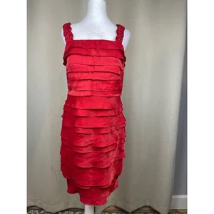 Dressbarn Red Tiered Ruffle Cocktail Dress Sz 10 Romantic Satin Look Partywear - Picture 1 of 5