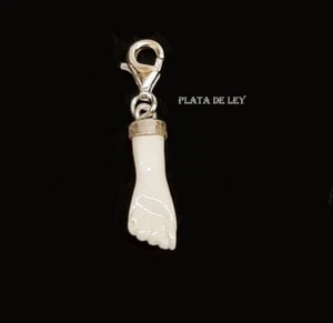 Charm Pendant Figa Sterling Silver in White Protector 15 mm and Carabiner Case - Picture 1 of 4