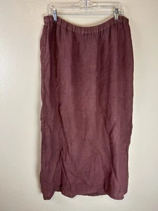 CYNTHIA ASHBY Linen Maxi Skirt M Drawstring  Dusty Brick Peach Lagenlook Pull On - Picture 1 of 4