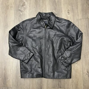 Gap Kids VTG Cow Leather Bomber Full Zip Jacket Long Sleeves Black M 7-8 - Picture 1 of 12