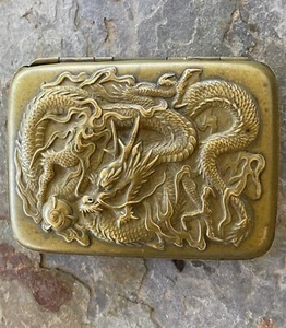 Vintage Messing Japanischer Drache mit Perle Zigarettenetui Unglaubliches Design - Bild 1 von 21