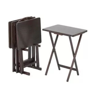 Espresso Finish 5pc Wooden Tray Table Set Folding Portable Stand TV Dinner Snack - Picture 1 of 2