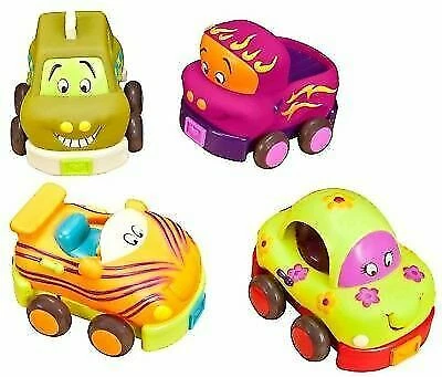 Battat Just B.  Wheeee-ls Pull Back Toy Soft Cars - 4 Pieces