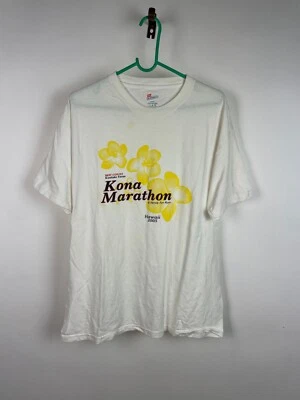 Vintage Y2K KONA MARATHON Hawaii 2005 flores amarillas Hanes L Foto 1 de 4