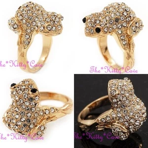 Gold Plated Statement Catwalk Cocktail 3D Frog Toad Ring w/ Swarovski Crystals - Picture 1 of 25