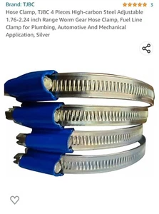 Hose Clamp, TJBC 4 Pieces High-carbon Steel Adjustable 1.76-2.24 inch Range Worm - Foto 1 di 8