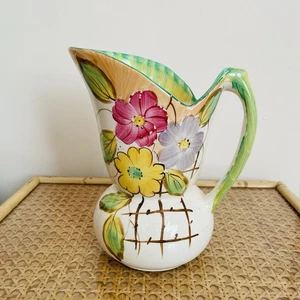 Vintage Italian Floral Pitcher Vase Jug, Hand Painted Folk Art Ceramic Pottery - Picture 1 of 10