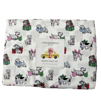 辛西娅·罗利大号床单套装节日小狗假日印花圣诞床上用品 — 第 1/4 张图片