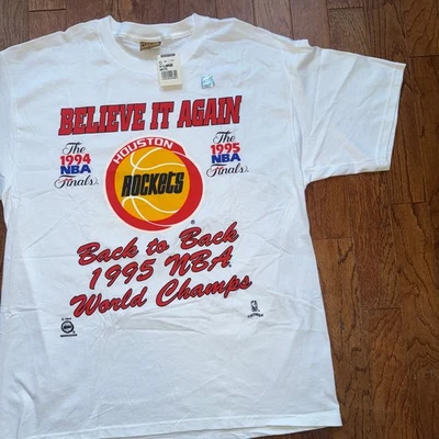 Camiseta vintage 1995 Houston Rockets espalda con espalda campeones de la NBA nuez moscada XL 24x33 nueva con etiquetas Foto 1 de 4