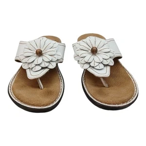 Clark's Bendables Sandal Women sz 6M White Leather Floral 1385 - Picture 1 of 9