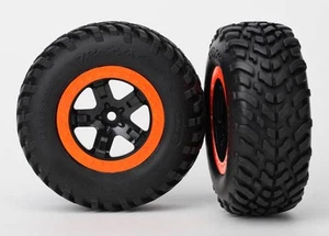 5864 Tire & wheel assy, glued (SCT black, orange beadlock wheels, SCT off-road - Picture 1 of 1