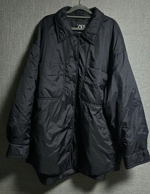Zara Women's Black Water Very Light Quilted Oversized Spring Shirt Jacket - XXL - Image 1 of 4