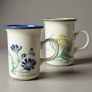 Juego de 2 tazas de café Churchill England tazas de té achicoria y borde verde azul - Imagen 1 de 7