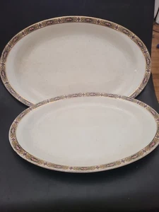 Homer Laughlin Oval Platters 15.5"x10" & 13.5"x8.5" Pink Rose Gold Border USA - Picture 1 of 2