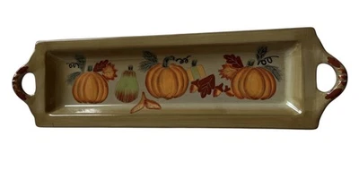 Bandeja rectangular para servir de gres con asas cosecha de calabaza de acción de gracias 2004 Foto 1 de 4