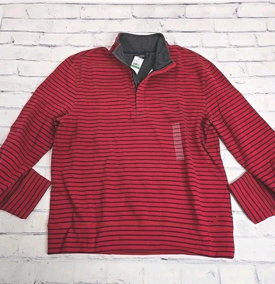 Nautica Sweatshirt Mens Large Red Blue Striped 1/4 Zip Pullover Long Sleeve New - Image 1 of 4