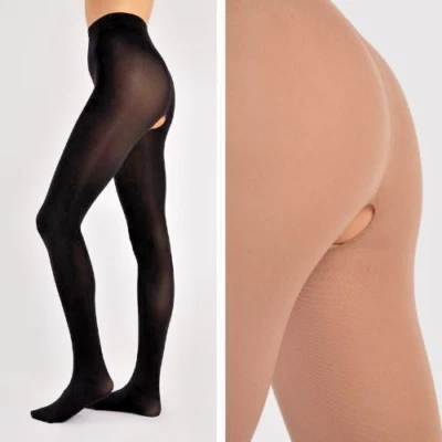 Ouvvert 80DEN Strumpfhose S-2XL Schwarz Nude Nylons Schritt offen Damen 36-54 - Bild 1 von 4