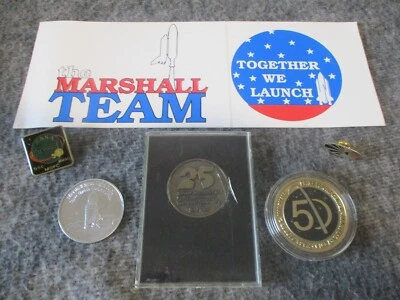 NASA MARSHALL SPACE FLIGHT CENTER MEDALLIONS 25&50 YR/MIR (2 FLOWN)+2 PINS+DECAL - Image 1 of 4