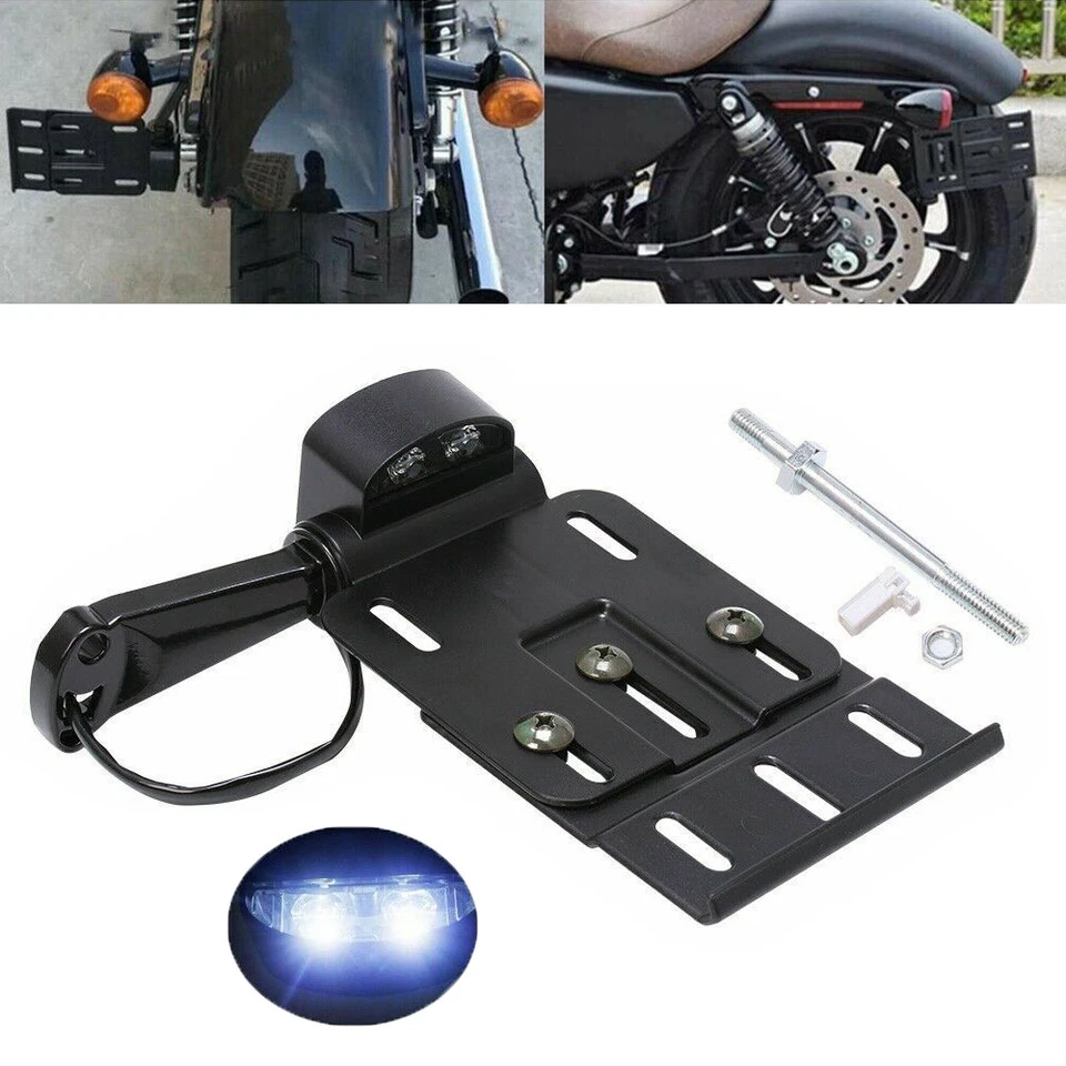 Soporte de matrícula de montaje lateral LED para Harley Sportster XL 883 1200 2004-2016 Foto 1 de 4