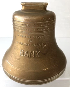 Banco de monedas Campana de la Libertad de vidrio dorado de colección - Un centavo ahorrado es un centavo ganado 4" - Imagen 1 de 6