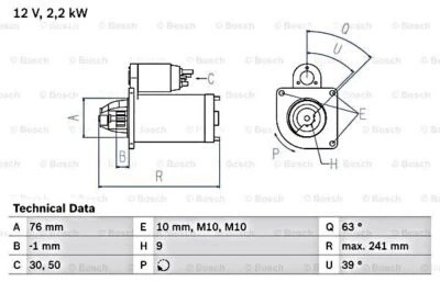 BOSCH Starter 12V For VOLVO C30 C70 II S40 S60 I S80 V50 V60 01-17 0986021620 - Изображение 1 из 2