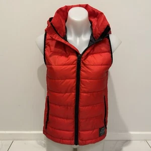 SUPERDRY Puffer Jacket Vest Woman’s XS Red Gilet Hooded Luxe Casual Outdoor - Picture 1 of 7