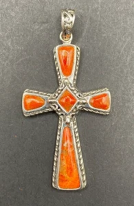Schwammkoralle orange Stein Kreuz Anhänger 925 Sterling Silber Kristall NK Thailand - Bild 1 von 12