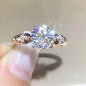 2Ct Real Moissanite Solitaire Engagement Ring 14K Rose Gold Plated Silver - Picture 1 of 5