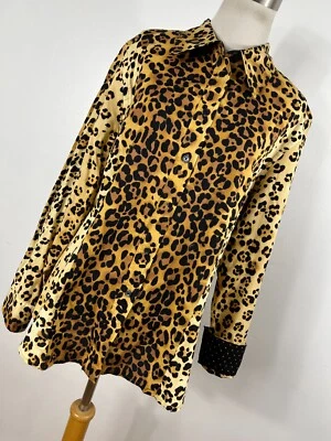 Jones New York XL Shirt Top Tan Black Animal Print Button Front Cotton Woman L1 - Image 1 of 4