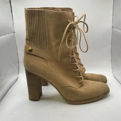 Michael Kors Lace Up Heeled Combat Boots Tan Brown Leather Womens Size 10 M - Image 1 of 4