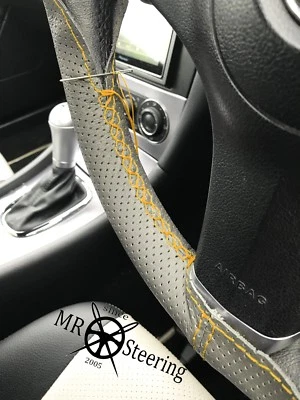 PARA VW CADDY 3 03+ CUBIERTA VOLANTE CUERO PERFORADO GRIS AMARILLO DOBLE ST Foto 1 de 4