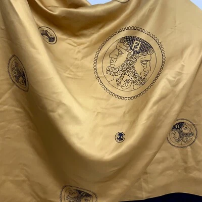 FENDI GEOMETRIC BEIGE  SQUARE silk scarf   38 in MADE IN ITALY  #A66 - Image 1 of 4