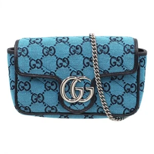 Gucci GG Marmont Quilted Super Mini Shoulder Bag Crossbody Blue Unused K2101 - Picture 1 of 10