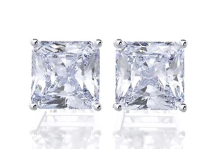 MENS CZ Stud Earrings Square large cubic zirconium WHITE GOLD FILLED - Picture 1 of 1