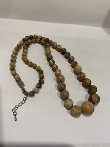 6-14mm Natural Wood Grain JadIET Round Gemstone Beads Necklace 17 ''-NP27015