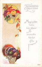 Postcard Thanksgiving Greetings Golden Hours Appear Crown Harvest Turkey 