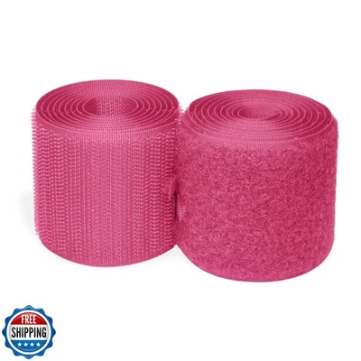 Pink Hook and Loop 2 Inch x 1 Yards Sew On Non-Adhesive Nylon Strips Wide Int - Image 1 of 4