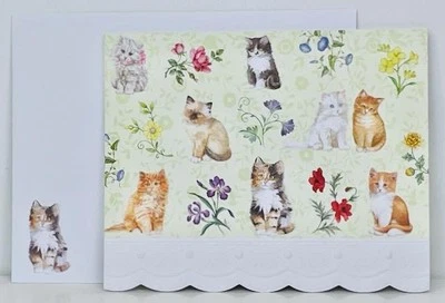 CAROL'S ROSE GARDEN Kittens Cats Note Card w Envelope CAROL WILSON FINE ARTS