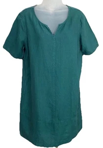 Pure Jill Garment Dyed Leinen Kleid dunkelgrün Lagenlook minimalistisch Medium Petite - Bild 1 von 9