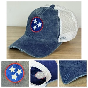 Distressed Denim Tristar Slash Trucker Mesh Hat Cap Hook & Loop OSFM Tennessee - Picture 1 of 12